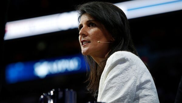 U.S. Ambassador to the United Nations NIkki Haley speaks to the American Israel Public Affairs Committee (AIPAC) policy conference in Washington, U.S., March 27, 2017 - Sputnik Brasil