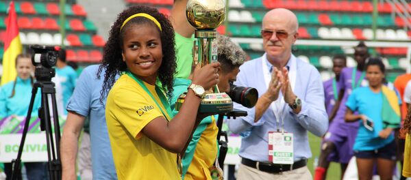 Taisa, capitã da equipe brasileira na Street Child World Cup 2018, escolhida como melhor jogadora do torneio com 14 golos marcados, em Moscou, em 16 de maio de 2018 - Sputnik Brasil