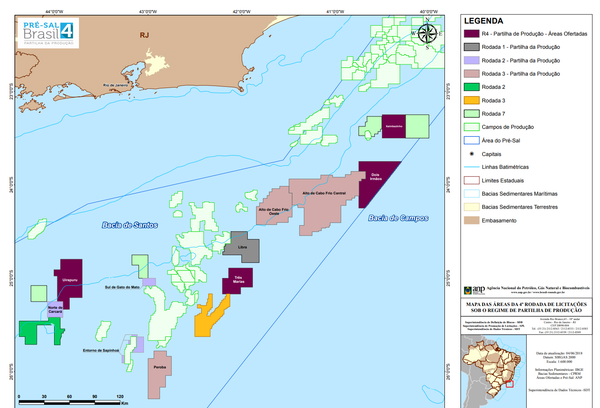 Área de Exploração do pré-sal com indicações de setores cuja exploração vai a leilão pela Agência Nacional do Petróleo, Gás Natural e Biocombustíveis (ANP). - Sputnik Brasil