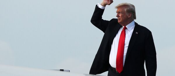Donald Trump embarcando em avião após a cúpula com Kim Jong-un em Singapura - Sputnik Brasil