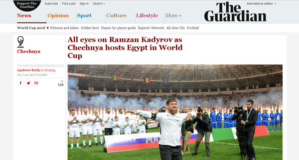 Print da reportagem sobre Kadyrov no The Guardian - Sputnik Brasil