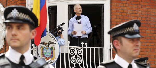WikiLeaks founder Julian Assange speaks to the media outside the Ecuador embassy in west London in this August 19, 2012 file photo WikiLeaks founder Julian Assange speaks to the media outside the Ecuador embassy in west London in this August 19, 2012 file photo - Sputnik Brasil