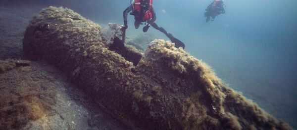 Mergulhador militar francês nadando sobre destroços do avião norte-americano P-47 Thunderbolt, perto da ilha de Córsega - Sputnik Brasil