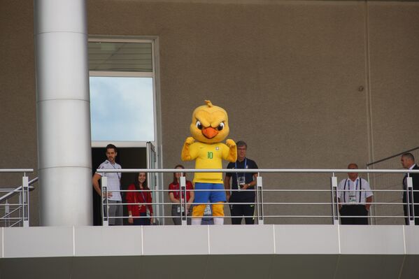 Mascote do time canarinho aparece na varanda do hotel Mirage, onde está hospedada a Seleção, em Kazan, em 5 de julho de 2018 - Sputnik Brasil