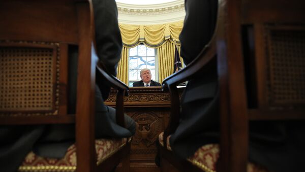 O presidente dos EUA, Donald Trump, fala durante uma entrevista à Reuters no Salão Oval da Casa Branca em Washington (arquivo) - Sputnik Brasil