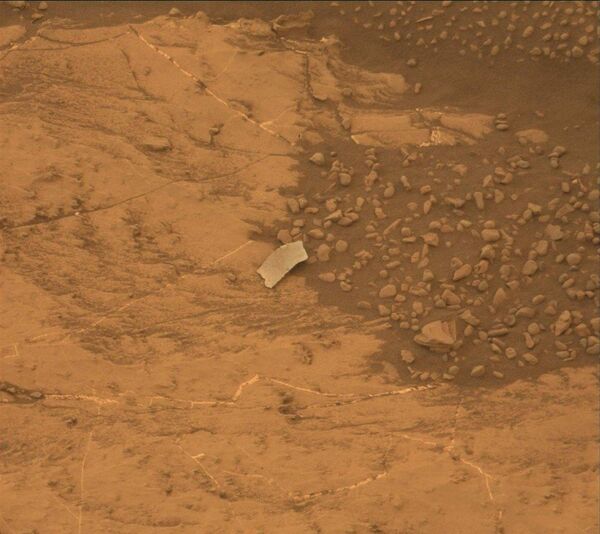 Fragmento misterioso encontrado pela sonda Curiosity na superfície de Marte Fragmento misterioso encontrado pela sonda Curiosity na superfície de Marte - Sputnik Brasil