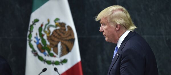 US presidential candidate Donald Trump leaves after a joint press conference with Mexican President Enrique Pena Nieto (out of frame) in Mexico City on August 31, 2016. - Sputnik Brasil