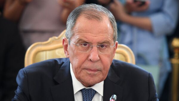 Russian Foreign Minister Sergei Lavrov during talks with Japanese сcounterpart Taro Kono and Japanese Defense Minister Itunori Onodara in the 2 + 2 format. - Sputnik Brasil