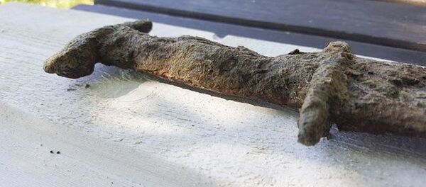 A espada antiga encontrada por Saga Vanecek em lago sueco A espada antiga encontrada por Saga Vanecek em lago sueco - Sputnik Brasil