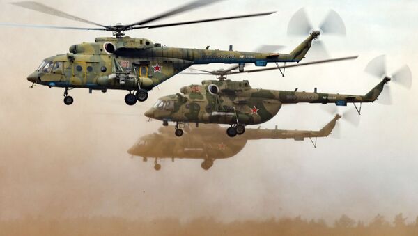Helicópteros Mi-8 durante exercícios no polígono de Tsugol, na região de Transbaikal - Sputnik Brasil