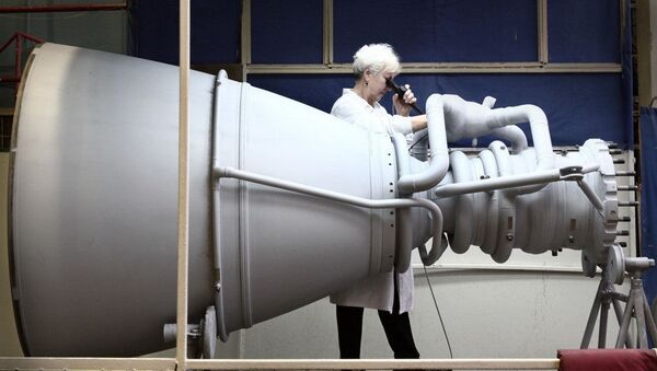 Motor de foguete na empresa de engenharia aeroespacial russa NPO Energomash (foto de arquivo) - Sputnik Brasil