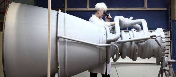 Motor de foguete na empresa de engenharia aeroespacial russa NPO Energomash (foto de arquivo) - Sputnik Brasil