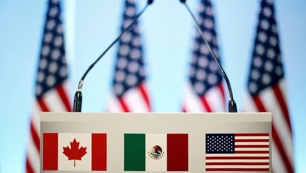 Bandeiras dos países-membos do NAFTA - EUA, México, Canadá (foto de arquivo) - Sputnik Brasil
