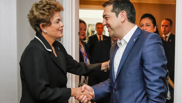 Dilma Rousseff durante encontro bilateral com Primeiro-ministro da Grécia, Aléxis Tsípras - Sputnik Brasil