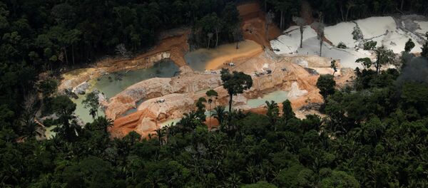 Mina de cassiterita ilegal é vista durante operação conduzida por agentes do Instituto Brasileiro do Meio Ambiente e dos Recursos Naturais Renováveis (Ibama), perto do município de Novo Progresso, sudeste do estado do Pará, Brasil, em 4 de novembro de 2018 - Sputnik Brasil
