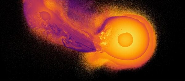 Simulação em computador da colisão do planeta Urano com um planeta desconhecido alguns bilhões de anos atrás - Sputnik Brasil