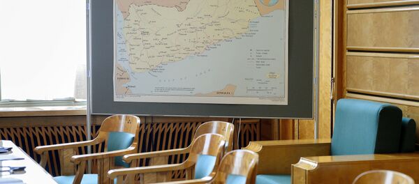 Mapa do Iêmen em uma sala destinada às negociações na sede da ONU em Genebra, em 15 de junho - Sputnik Brasil