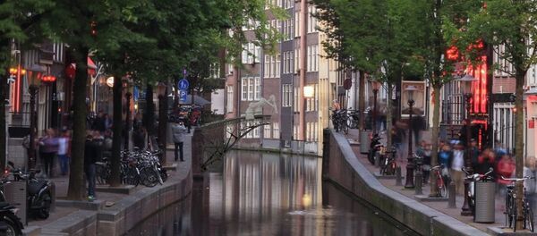 Representação digital da ponte sendo impressa em 3D em um canal de Amsterdã - Sputnik Brasil