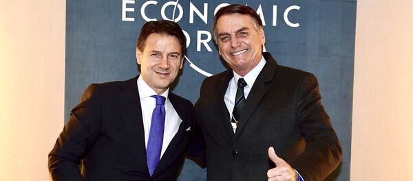 Giuseppe Conte e Jair Bolsonaro a Davos - Sputnik Brasil