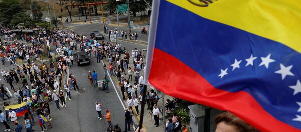 Apoiadores do autoproclamado presidente interino, Juan Guaidó, seguram bandeira enquanto participam de protesto contra o governo do presidente venezuelano Nicolás Maduro em Caracas, Venezuela, 30 de janeiro de 2019 - Sputnik Brasil