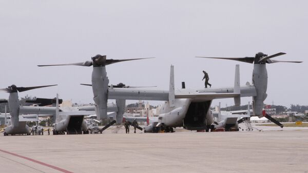 Os novos Ospreys MV-22 na Estação Aérea dos Fuzileiros Navais Futenma em Ginowan, Okinawa. - Sputnik Brasil
