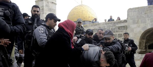 Polícia israelense prende palestino em frente ao Monte do Templo, em Jerusalém, 18 de fevereiro de 2019 - Sputnik Brasil