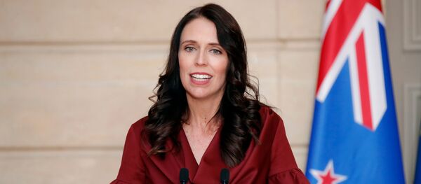 New Zealand Prime Minister Jacinda Ardern gestures as she speaks during a media conference with French President Emmanuel Macron, at the at the Elysee Palace in Paris, Monday, April 16, 2018 - Sputnik Brasil