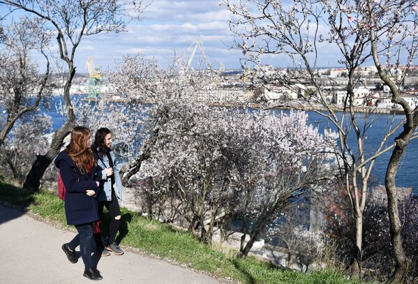 Garotas passeiam ao longo da baía de Sevastopol - Sputnik Brasil