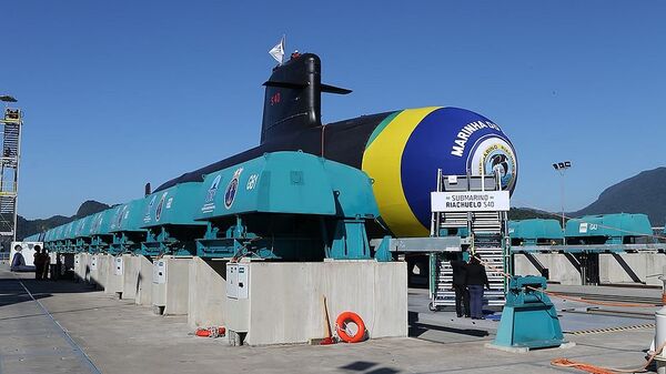 Submarino de classe Scorpène S40 Riachuelo, o primeiro do Prosub a ser lançado ao mar, em 2018 - Sputnik Brasil