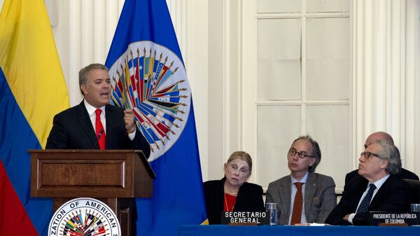 Iván Duque, presidente da Colômbia durante sua visita à OEA. - Sputnik Brasil