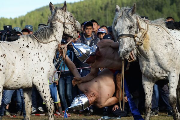 Luta a cavalo é um esporte tradicional Telenguita - Sputnik Brasil