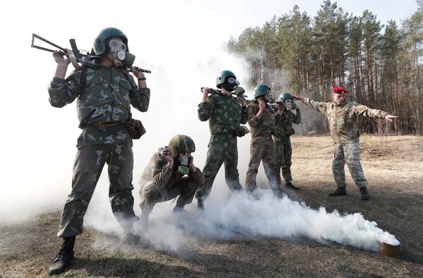 Militares bielorrussos durante exame para ingressar na unidade de elite, perto da aldeia de Valowshchyna, Bielorrússia, 16 de abril de 2019 - Sputnik Brasil