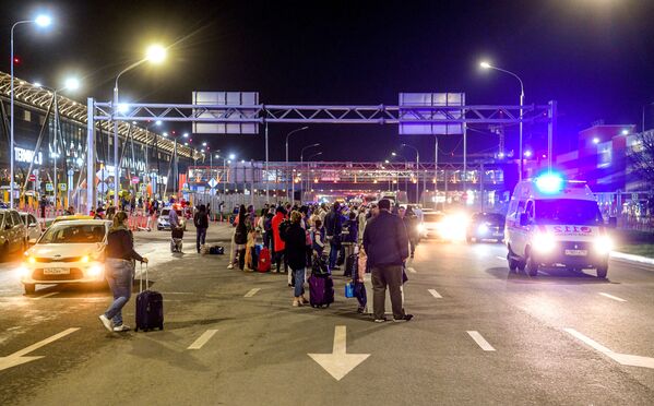 Passageiros esperando transporte na estrada perto do Aeroporto Internacional Sheremetyevo - Sputnik Brasil
