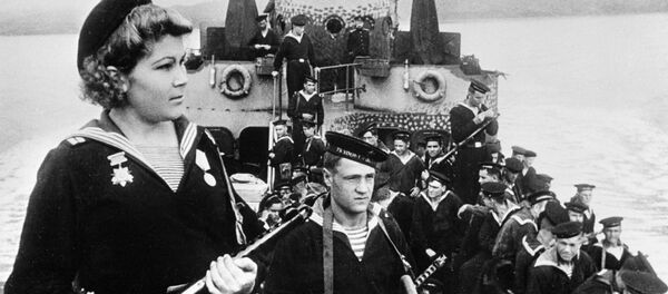 Força de marinheiros desembarcada da Frota do Pacifico a caminho de Port Arthur, 1945 - Sputnik Brasil