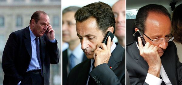 Montagem: Jacques Chirac, Nicolas Sarkozy e Francois Hollande falam ao telefone  - Sputnik Brasil