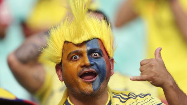 Um torcedor colombiano durante a partida da Copa América pelo Grupo B entre Colômbia e Paraguai, na Arena Fonte Nova, em Salvador. - Sputnik Brasil