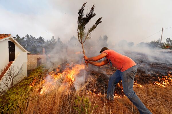 Moradores locais ajudam a apagar o incêndio florestal na aldeia de Colos, em Portugal, 21 de julho de 2019 - Sputnik Brasil
