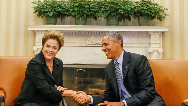 Presidenta Dilma Rousseff durante reunião de trabalho com o presidente dos Estados Unidos da América, Barack Obama. (Washington - EUA, 30/06/2015) - Sputnik Brasil