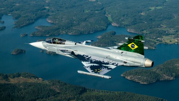 Primeiro voo do caça Gripen E/Br, da Força Aérea Brasileira (FAB), na Suécia - Sputnik Brasil