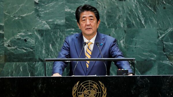 Shinzo Abe, primeiro-ministro do Japão, discursando na 74ª Assembleia Geral das Nações Unidas - Sputnik Brasil