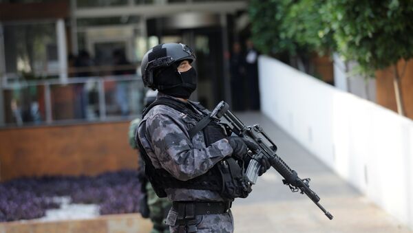 Agente de polícia mexicano durante patrulha na Cidade do México, capital do país (arquivo) - Sputnik Brasil
