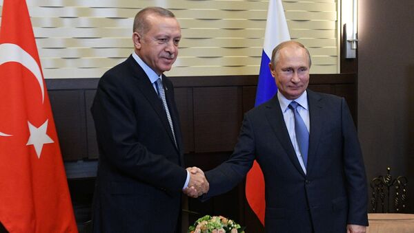 Presidente da Rússia, Vladimir Putin, e da Turquia, Recep Tayyip Erdogan em 22 de outubro de 2019 - Sputnik Brasil