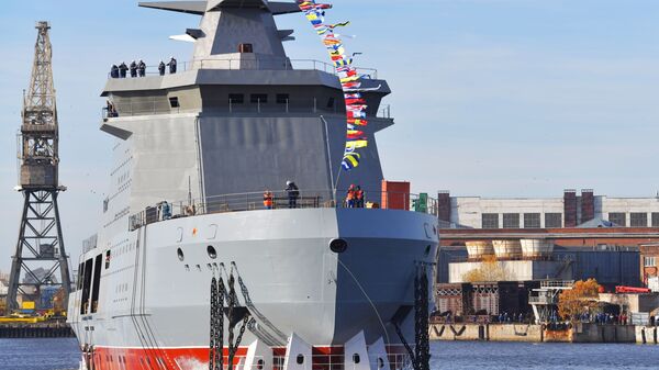 Quebra-gelo russo Ivan Papanin durante cerimônia de lançamento em estaleiro de São Petersburgo, Rússia - Sputnik Brasil