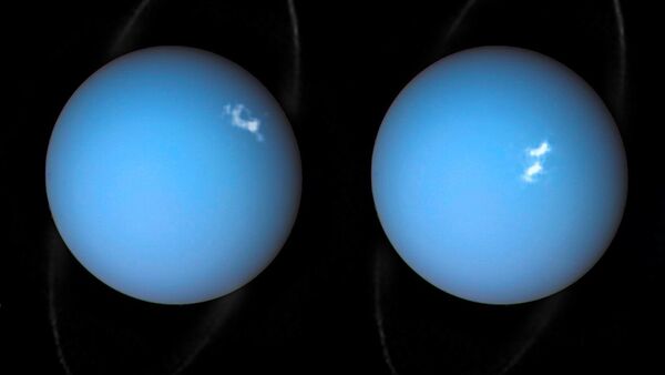 Imagem composta de Urano pela Voyager 2 e duas observações diferentes feitas por Hubble, uma do anel e outra das auroras - Sputnik Brasil