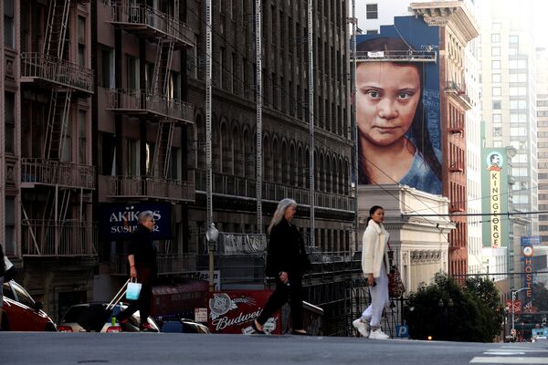 Retrato da ativista climática sueca Greta Thunberg em São Francisco, Califórnia, EUA - Sputnik Brasil
