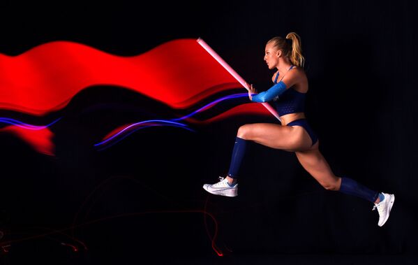 Saltadora com vara americana Sandi Morris posa durante sessão de fotos do Team USA Tokyo 2020 Olympics na Califórnia - Sputnik Brasil