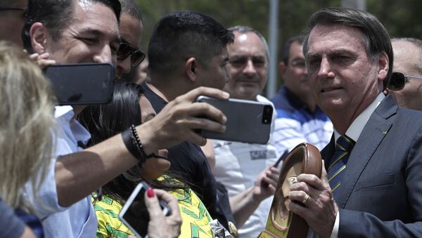 Presidente Bolsonaro tira fotos para público presente na celebração do Dia da Bandeira Nacional em Brasília - Sputnik Brasil