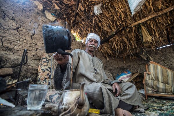 Fazendeiro egípcio de 71 anos prepara chá na sua fazenda no povoado de Baharmis, a noroeste do Cairo, Egito - Sputnik Brasil