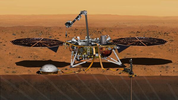 Ilustração da NASA retrata pouso da missão InSight em Marte - Sputnik Brasil