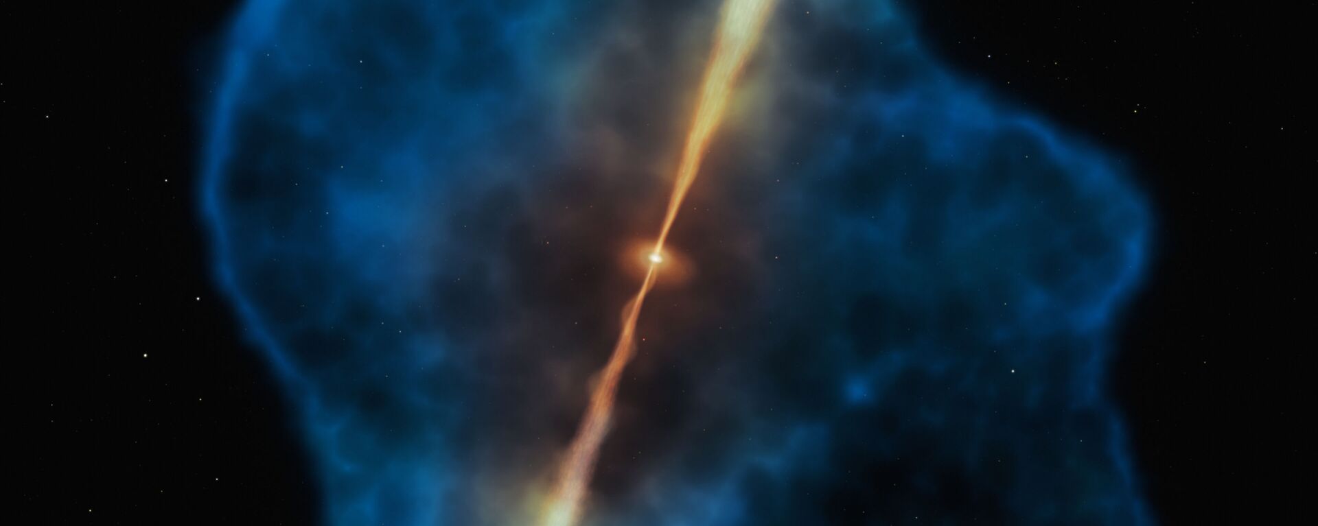 Halo de hidrogênio (azul) cercando o quasar (cor-de-laranja) nos primórdios do Universo - Sputnik Brasil, 1920, 24.06.2025